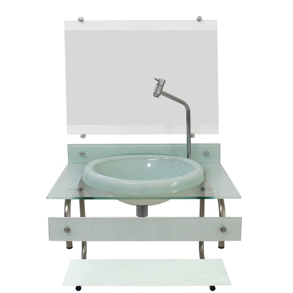 Gabinete Com Cuba Para Banheiro De Vidro Itxx 60cm Inox Branc