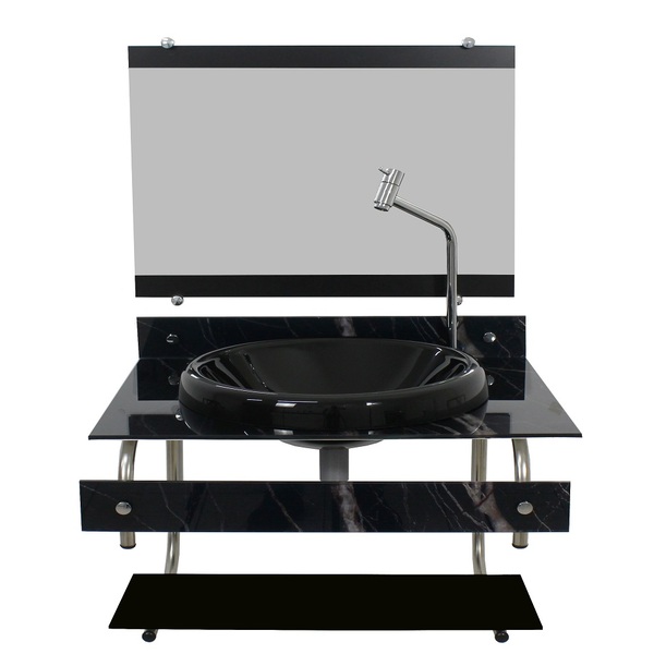 Gabinete Com Cuba Para Banheiro De Vidro Itxx 60cm Inox Mármo