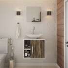 Gabinete Com Kit Cuba E Espelheira Soft 500 Branco E Carvalho