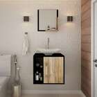 Gabinete Com Kit Cuba E Espelheira Soft 500 Preto E Carvalho