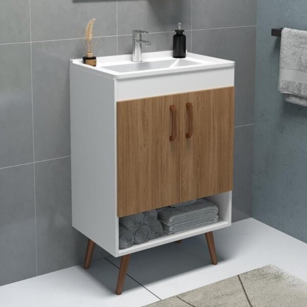 Gabinete Com Pés Para Banheiro Sem Cuba 2 Portas Verona Branc