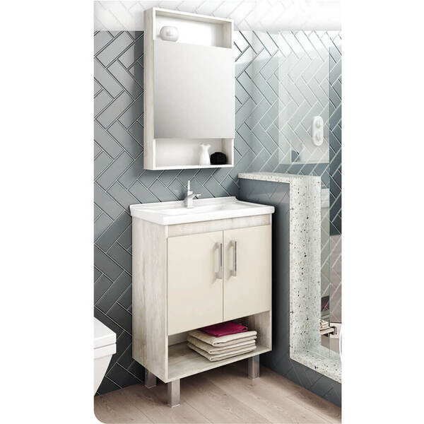 Gabinete Compacto Para Banheiro Com Nicho Nude E Calcare