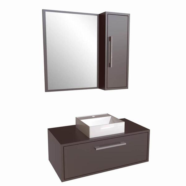 Gabinete De 80cm Alice Grafite Com Espelheira E Cuba Branca E