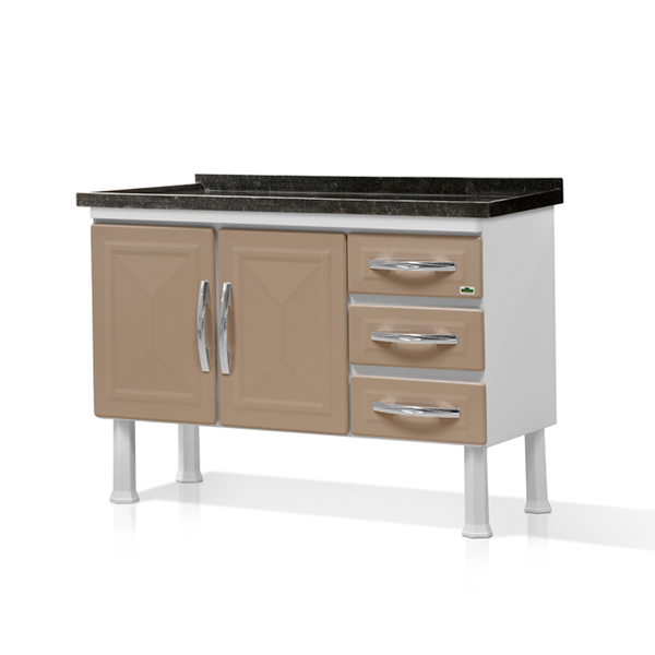 Gabinete De Aço Para Cozinha Com 2 Portas E 3 Gavetas 1,20 El