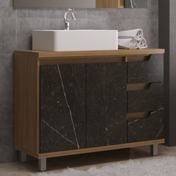 Gabinete De Banheiro 02 Portas 03 Gavetas 100cm Com Cuba Ref