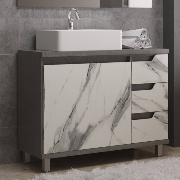 Gabinete De Banheiro 02 Portas 03 Gavetas 100cm Com Cuba Ref