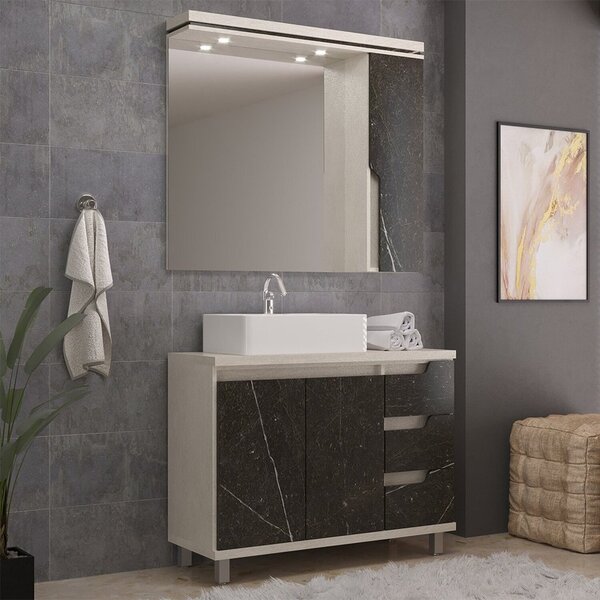 Gabinete De Banheiro 100cm Com Cuba E Armário Com Espelho Ref