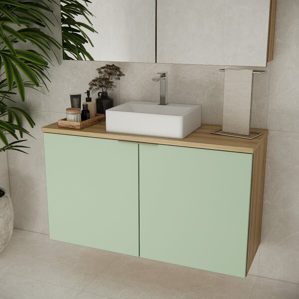 Gabinete De Banheiro 110cm X 65cm Nature Carvalho / Verde