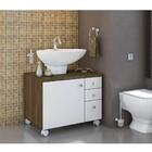 Gabinete De Banheiro 1 Porta 3 Gavetas Rodízios Cedro/branco