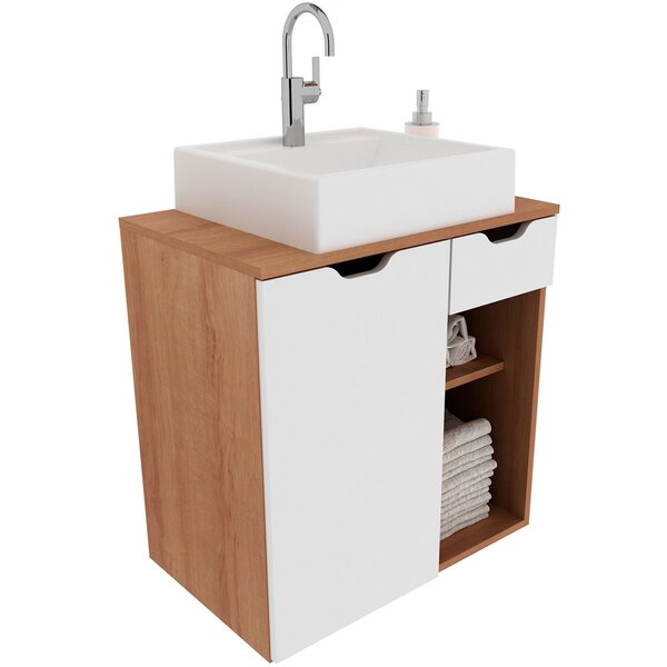 Gabinete De Banheiro 60 Cm 1 Porta Com Cuba Romana Amêndoa/br