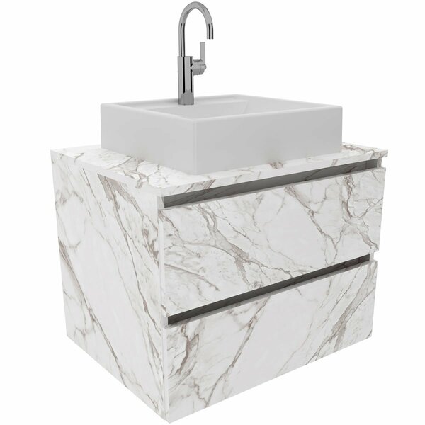 Gabinete De Banheiro 60 Cm 2 Gavetas Com Cuba Joana Mármore B