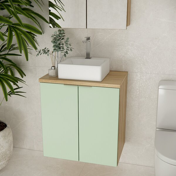 Gabinete De Banheiro 60cm Gab4008 Nature Carvalho / Verde