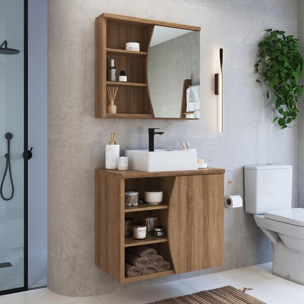 Gabinete De Banheiro 70cm Laura Com Espelheira 01 Porta Mel E