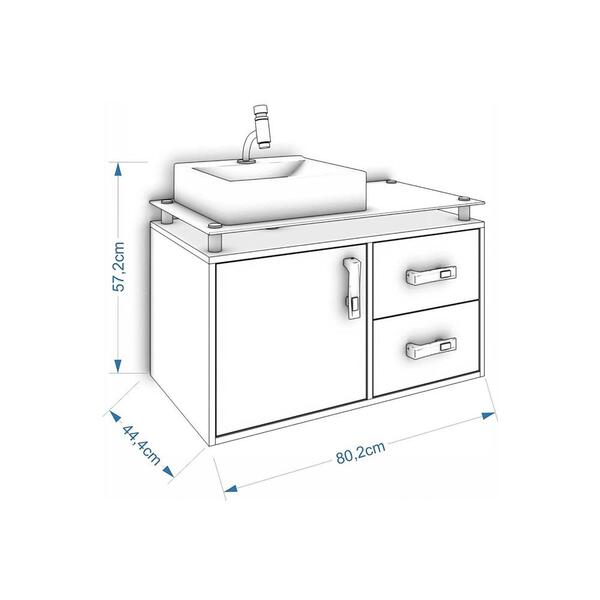 Gabinete De Banheiro 80 Cm  Com Cuba Dubai Mgm Móveis Amêndo/