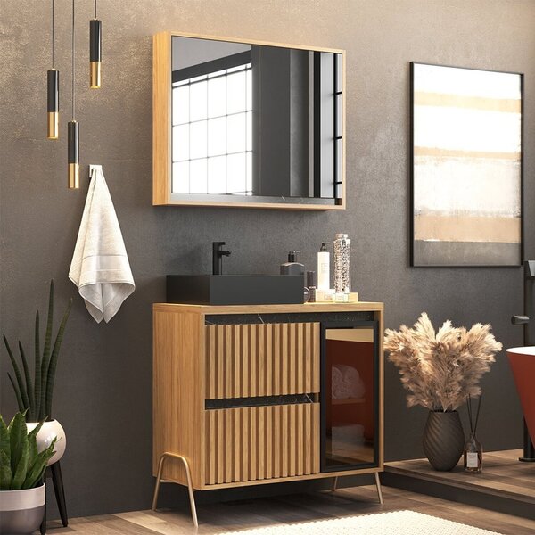 Gabinete De Banheiro 80cm Com Cuba E Armário Ref 821 Itapuã/p