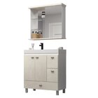 Gabinete De Banheiro 80cm Com Cuba E Espelheira Branco/arenito