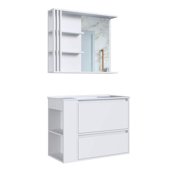 Gabinete De Banheiro 80cm Estela Branco Lavatório Espelheira