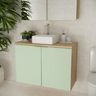 Gabinete De Banheiro 90cm X 65cm Nature Carvalho / Verde