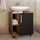 Gabinete De Banheiro Albart 1 Pt I Preto E Madeirado 60 Cm