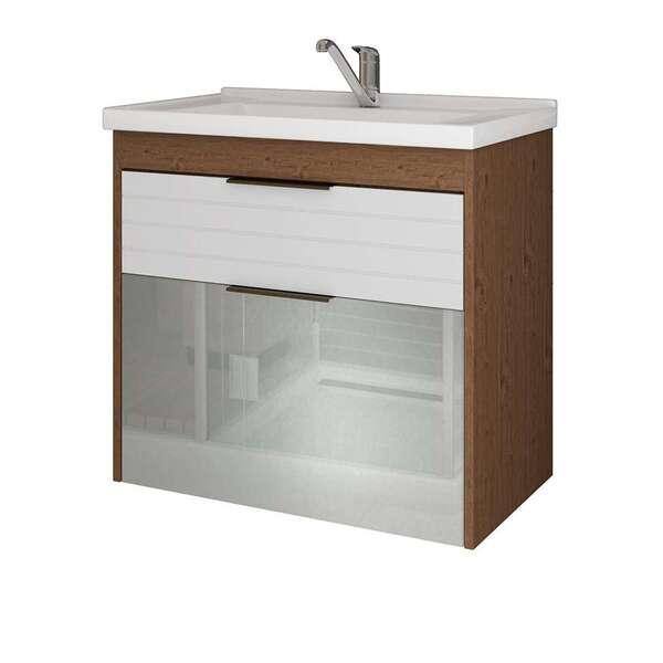 Gabinete De Banheiro Azaleia 1 Pt 1 Gv Amêndoa E Branco 59 Cm