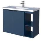 Gabinete De Banheiro Azul Em Madeira Com Lavatório Aster 80 C