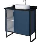 Gabinete De Banheiro Azul Em Madeira Com Tampo Em Granito Sem