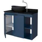 Gabinete De Banheiro Azul Em Madeira Com Tampo Em Granito Sem