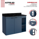 Gabinete De Banheiro Azul Em Madeira Com Tampo Em Granito Sem