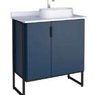 Gabinete De Banheiro Azul Em Madeira Com Tampo Em Porcelanato