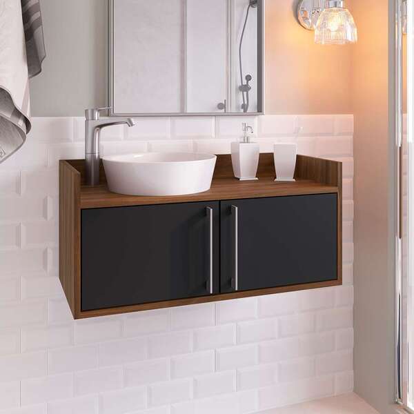 Gabinete De Banheiro Bonifácio 2 Pt Preto E Madeirado