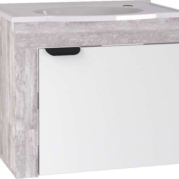 Gabinete De Banheiro Branco E Calcare Em Madeira Com Lavatóri