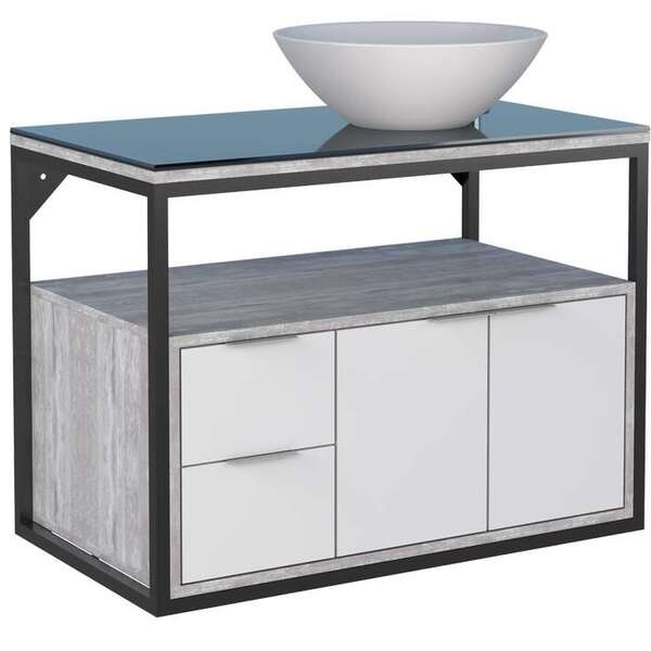 Gabinete De Banheiro Branco E Calcare Em Madeira Com Tampo De