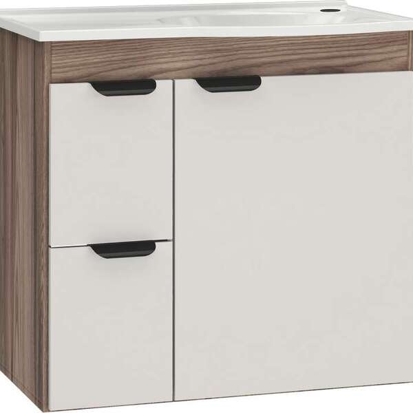 Gabinete De Banheiro Branco E Tamarindo Em Madeira Com Lavató