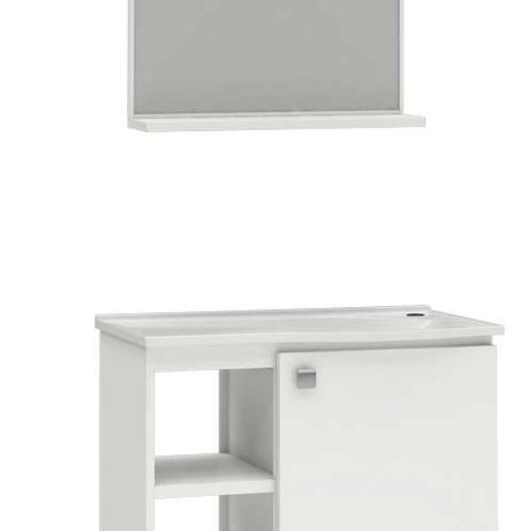 Gabinete De Banheiro Branco Em Aço Com Espelheira Com Lavatór