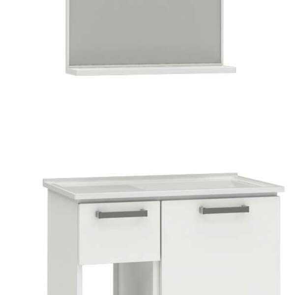 Gabinete De Banheiro Branco Em Aço Com Espelheira E Lavatório