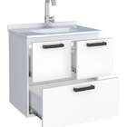 Gabinete De Banheiro Branco Em Aço Com Lavatório Em Louça Isi