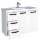 Gabinete De Banheiro Branco Em Aço Com Lavatório Sintético Da