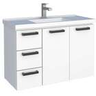 Gabinete De Banheiro Branco Em Aço Com Lavatório Sintético Da