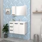 Gabinete De Banheiro Branco Em Aço Com Lavatório Sintético Da