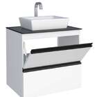 Gabinete De Banheiro Branco Em Aço Com Tampo De Vidro E Sem C