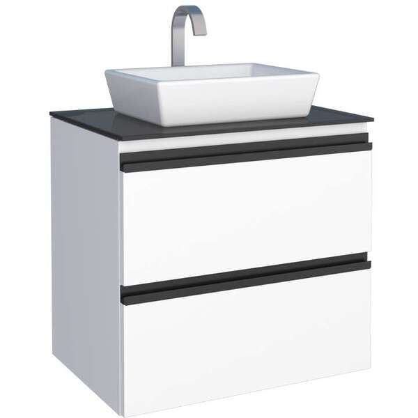 Gabinete De Banheiro Branco Em Aço Com Tampo De Vidro E Sem C