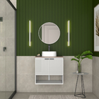 Gabinete De Banheiro Branco Em Aço Com Tampo Mdf E Porta Vidr