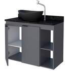 Gabinete De Banheiro Cinza Em Madeira Com Tampo Em Granito Se