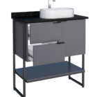 Gabinete De Banheiro Cinza Em Madeira Com Tampo Em Porcelanat