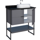 Gabinete De Banheiro Cinza Em Madeira Com Tampo Em Porcelanat