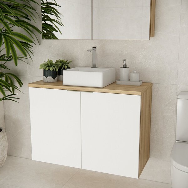 Gabinete De Banheiro Cm Cuba 90cm Nature Carvalho / Branco