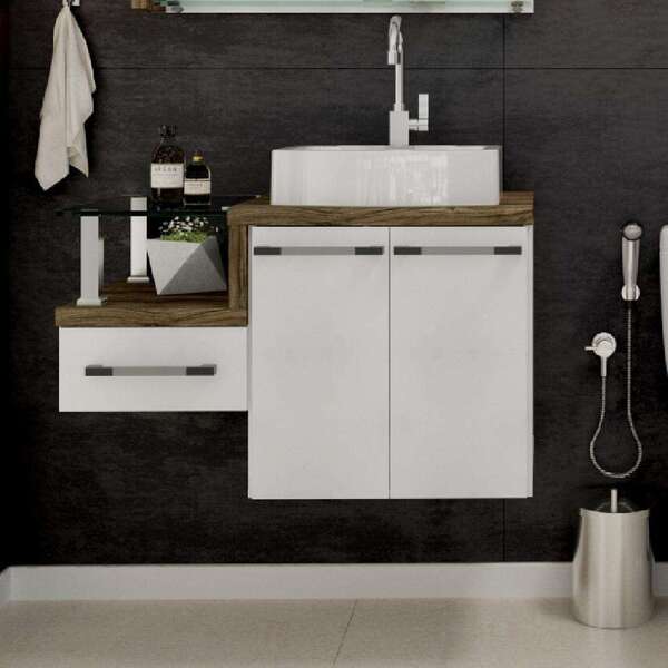 Gabinete De Banheiro Com Cuba Aria 41 Wood 2 Pt 1 Gv Branco C