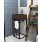 Gabinete De Banheiro Com Cuba De Pedra Ardosia 40cm Preto Fos