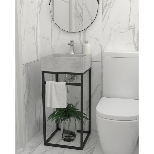 Gabinete De Banheiro Com Cuba De Pedra Ardosia 40cm Preto Fos