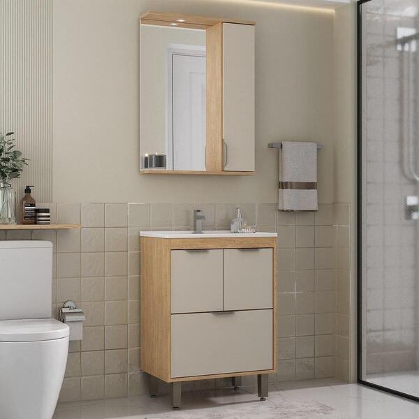 Gabinete De Banheiro Com Cuba E Espelheira Com Led 59cm Multi